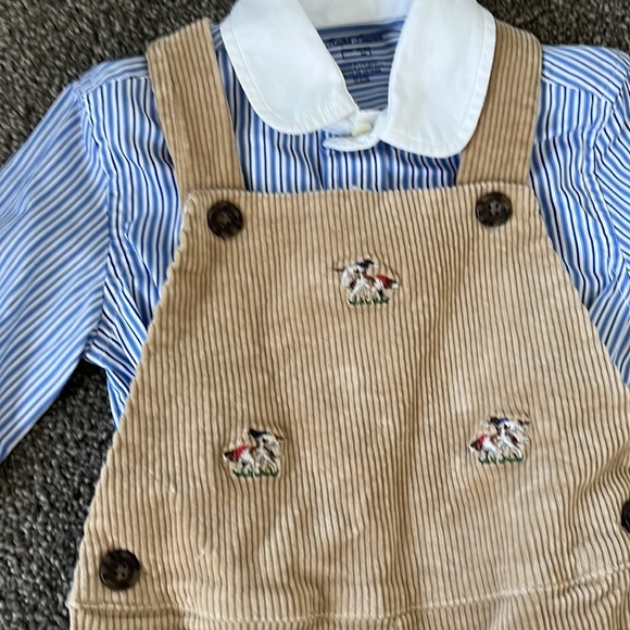 Ralph Lauren / 2-Piece Striped Shirt & Corduroy Embroidered Overalls Set - Picture 6 of 13